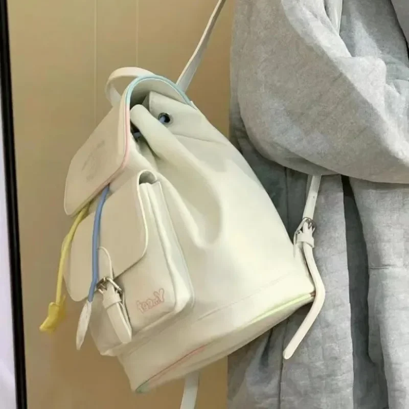 Xiuya bonito das mulheres mochila de couro branco pequenos estudantes sacos estéticos designer coreano nova moda juventude feminino mochilas casuais