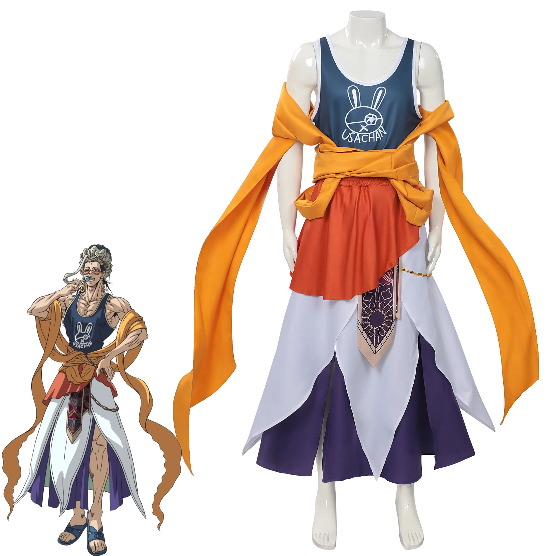 

Buddha Cosplay Costume Anime Record of Ragnarok Shaka Outfit USACHAN Tank Top Full Set Halloween Carnival Party Suit for Men