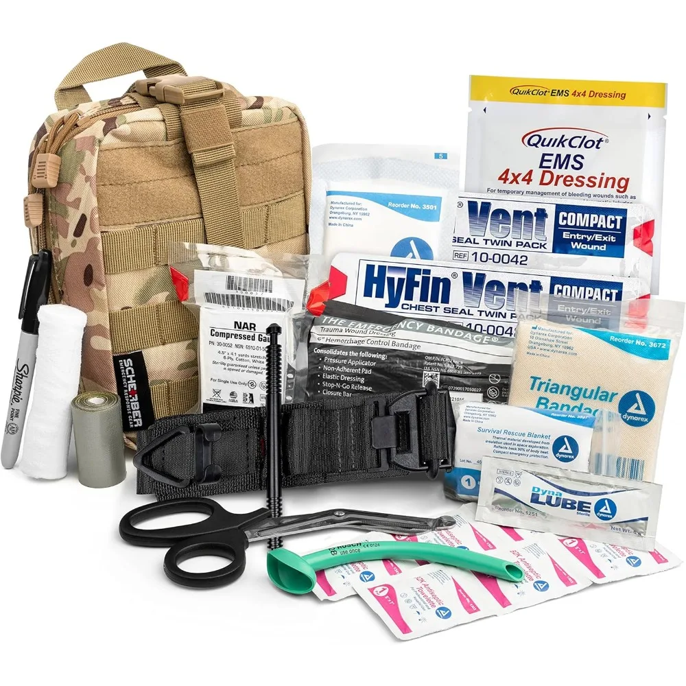 

Scherber Premium IFAK Kit Trauma Pack | HSA/FSA Approved | SOF Tourniquet, QuikClot 4x4 HyFin Chest Seal, Israeli Bandage | Full