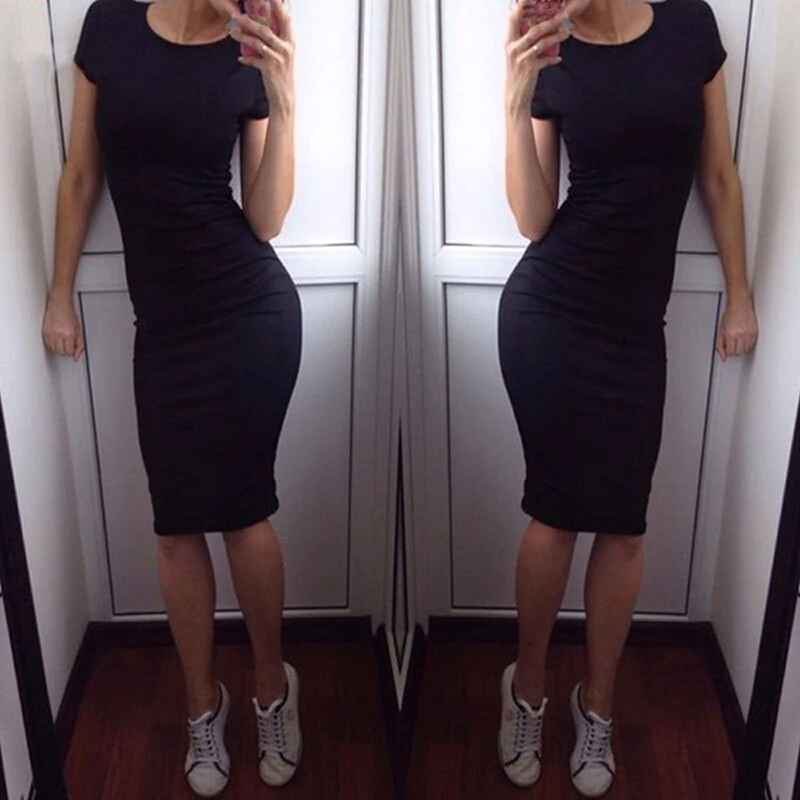 Fashion Women Short Sleeve Bodycon Casual Party Evening Cocktail Mini Dress