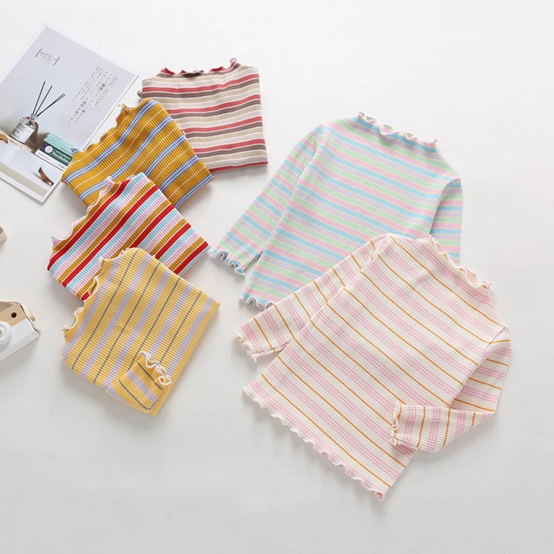 

Autumn Children's Base Shirt Girls' Striped Long Sleeved t-Shirt Baby Round Neck Cotton Base Shirt