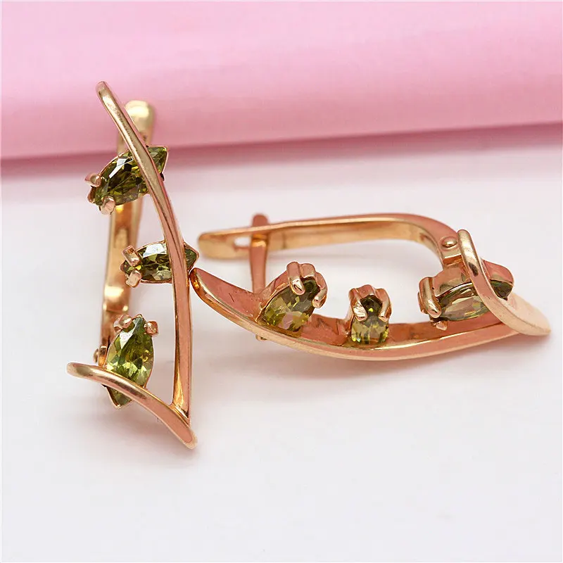 

585 Purple Gold earrings for women New in leaf Olive Green gemstone earings Plated 14K Rose Gold Classic exquisite Jewelry