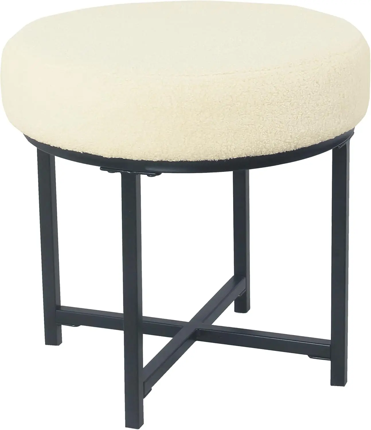 

Home Decor | Round Ottoman Stool | Stool Ottoman For Living Room & Bedroom | Decorative Home Furniture, Cream Faux Sheepskin
