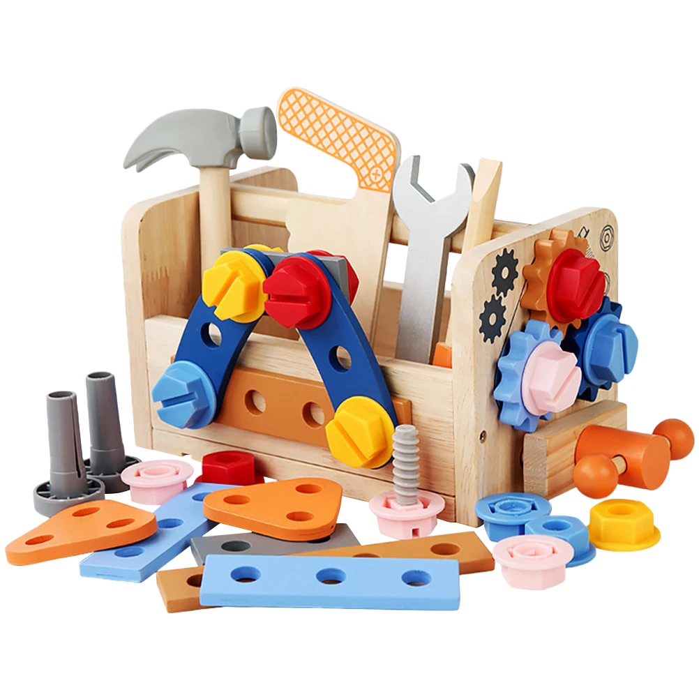 

Wooden Tool Basket Toys for Toddlers Kids Tools Kit Assembled Building Kits Baby Child