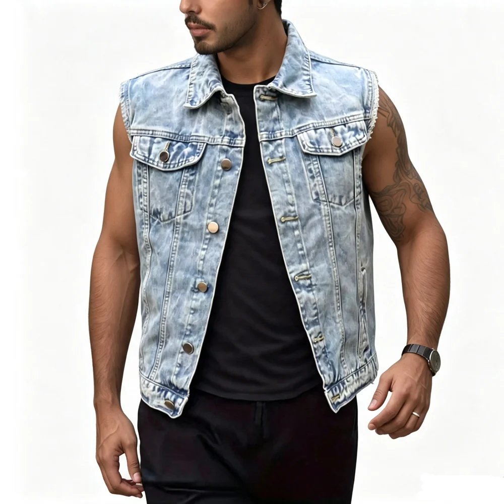 Men'S Fashion Vest With Jeans - Gilet in Denim da Uomo Primavera