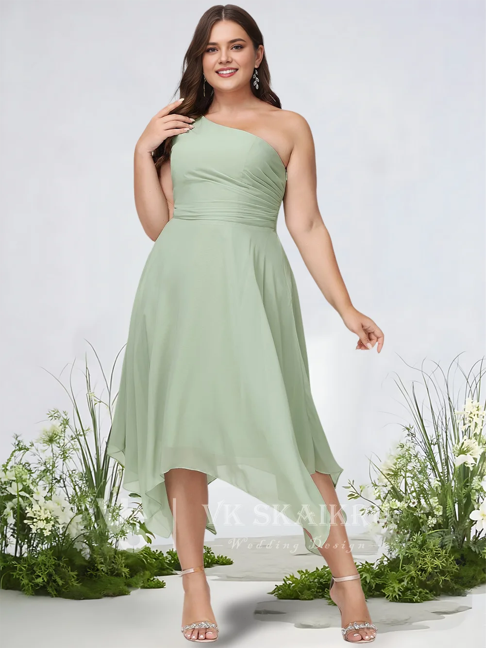 

A Dusty Rose Bridesmaid Dresses Wedding 2025 One Shoulder Asymmetrical Chiffon Ruffle Floor-Length Wedding Guest Dresses Elegant