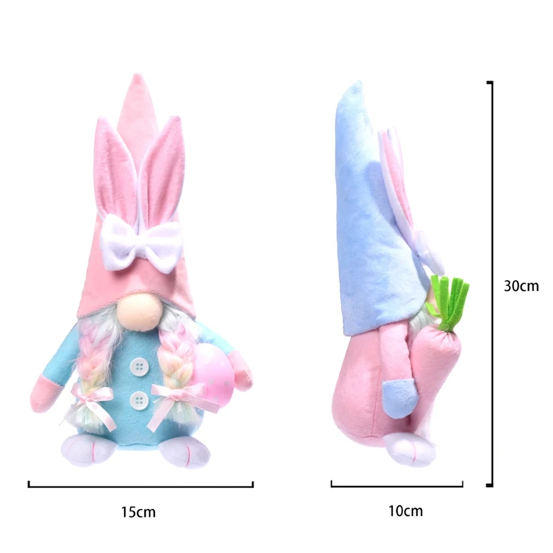Easter Gnome Bunny Kit - 2Pcs Handmade Swedish Tomte Plush Rabbits Set With Easter Egg And Carrot, Suitable As Easter Decoration image 6