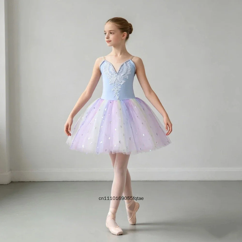 

Girls Rainbow Ballet Tutu Dress Little Swan Fluffy Tulle Kids Ballerina Costume Princess Outfit For Performance Recital Party