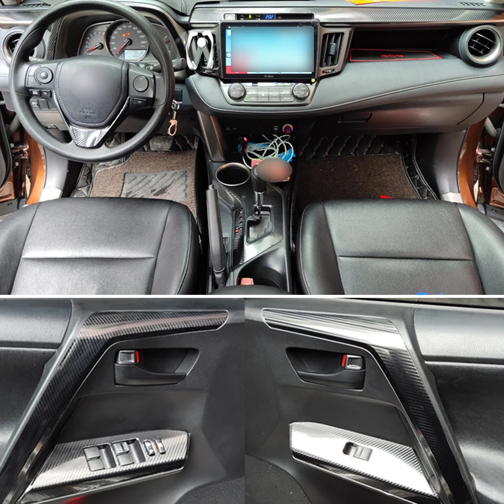 Carbon Fiber Interior car Sticker For Toyota RAV4 2013-2018 Central Console Gear Shift Panel Door Handle Cover Trim