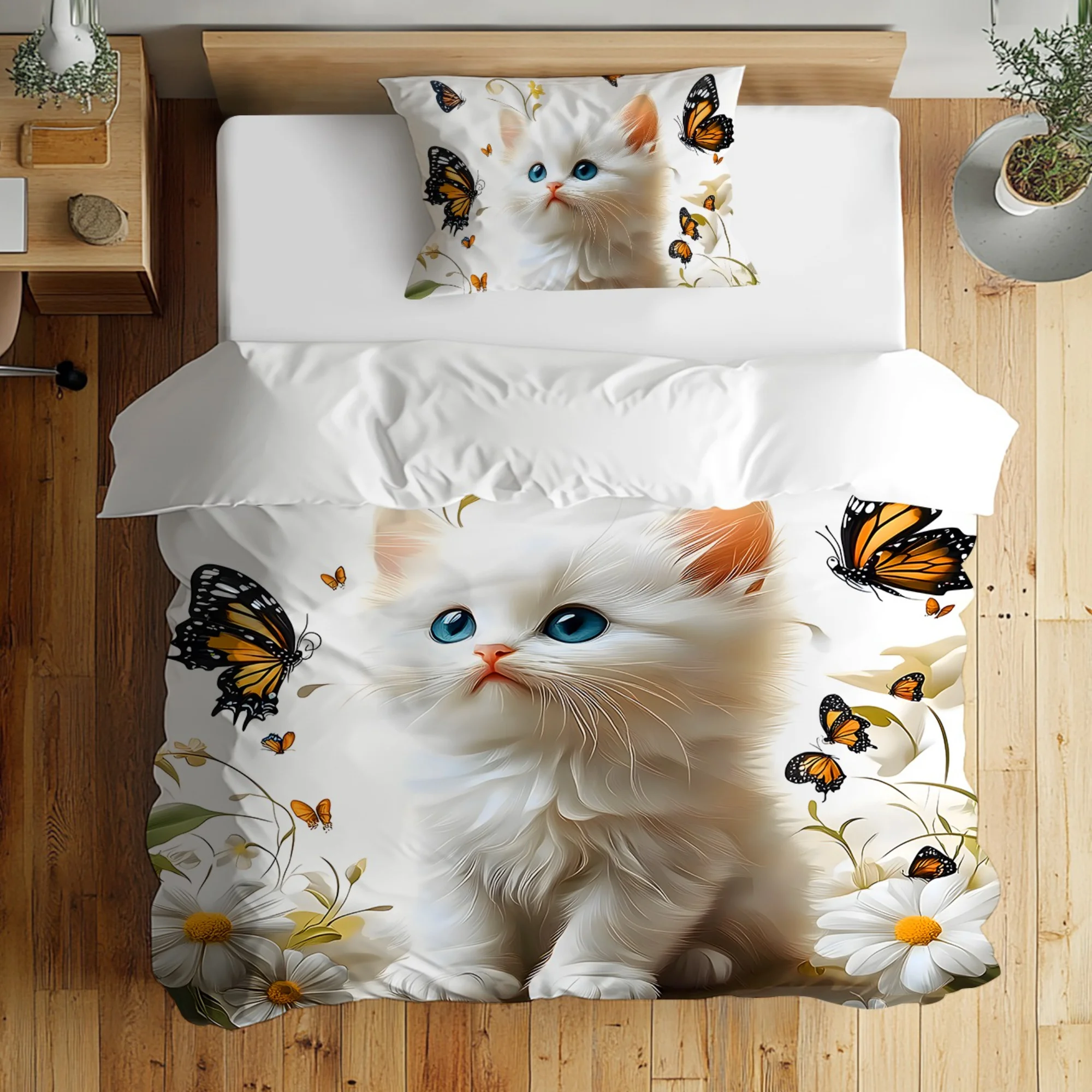 

2/3pcs Bedding Set Digital Print Cartoon Cat Animal Designs The 3D Digital Plant Print 1 Duvet Cover 1/2Pillowcases Set