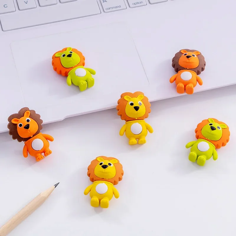 1Pcs Cute Little Lion Eraser Novelty Different Kinds Cartoons Animal Erasers for Promotion School Office Supplies for Kids Gift