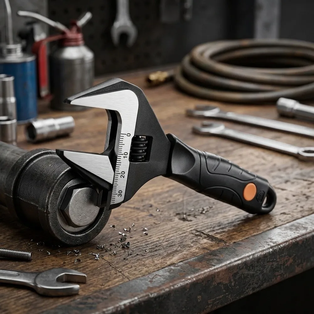 Deep Jaw Spanner Wide Jaw Wrench For Narrow Spaces Black Heat Treated Steel Wrench Non-slip Grip Drop-forged Steel
