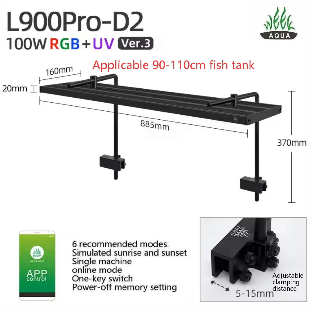 WEEK AQUA L-serie APP-bediening Dimmer en timer RRB+UVA Aquariumverlichting Geplant ledlicht