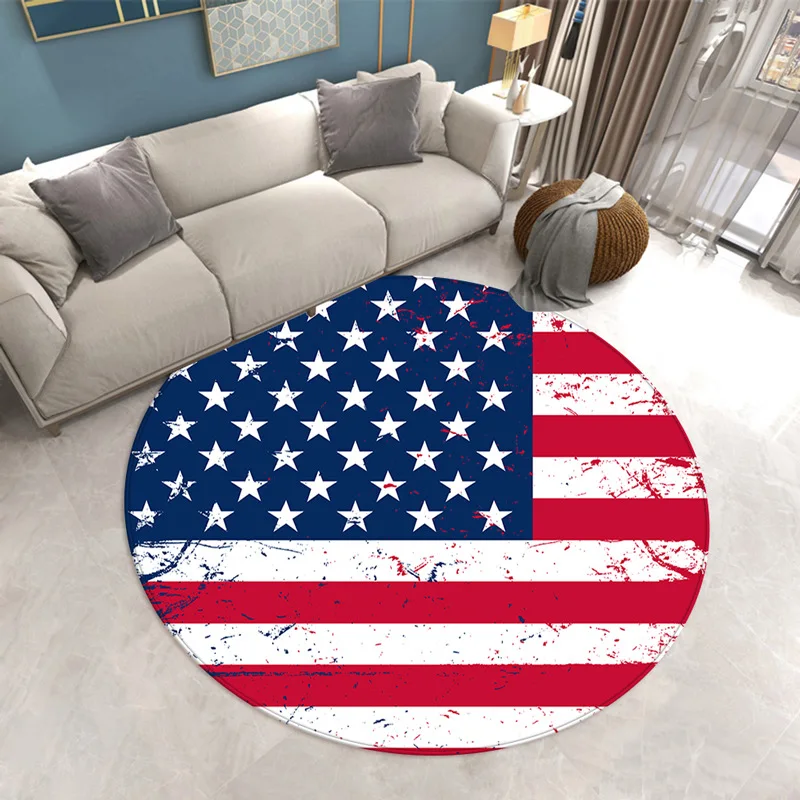 

American Flag Round Carpet Living Room Area Rug Chair Mat National Flag Boys Bedroom Rug Play Mat Anit-Slip Doormat Entrance