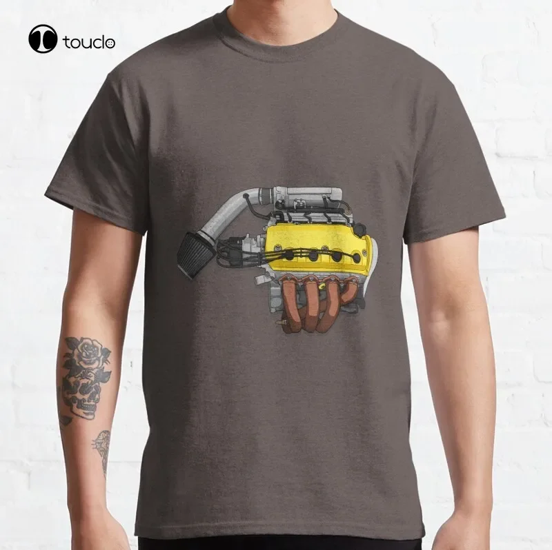 Наклейка на двигатель D16, желтая японская футболка Civic Jdm Engine Jdm, хлопковая футболка