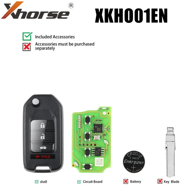 

5pcs Xhorse XKHO01EN Wire Remote Key Fob 3+1 Button for Honda Type