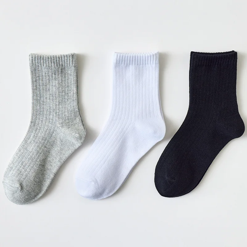 Children's Solid Color Socks Black White Gray Kids Student Sock Spring Autumn Cotton Baby Toddler Socks For Girls Boys 1-12Years