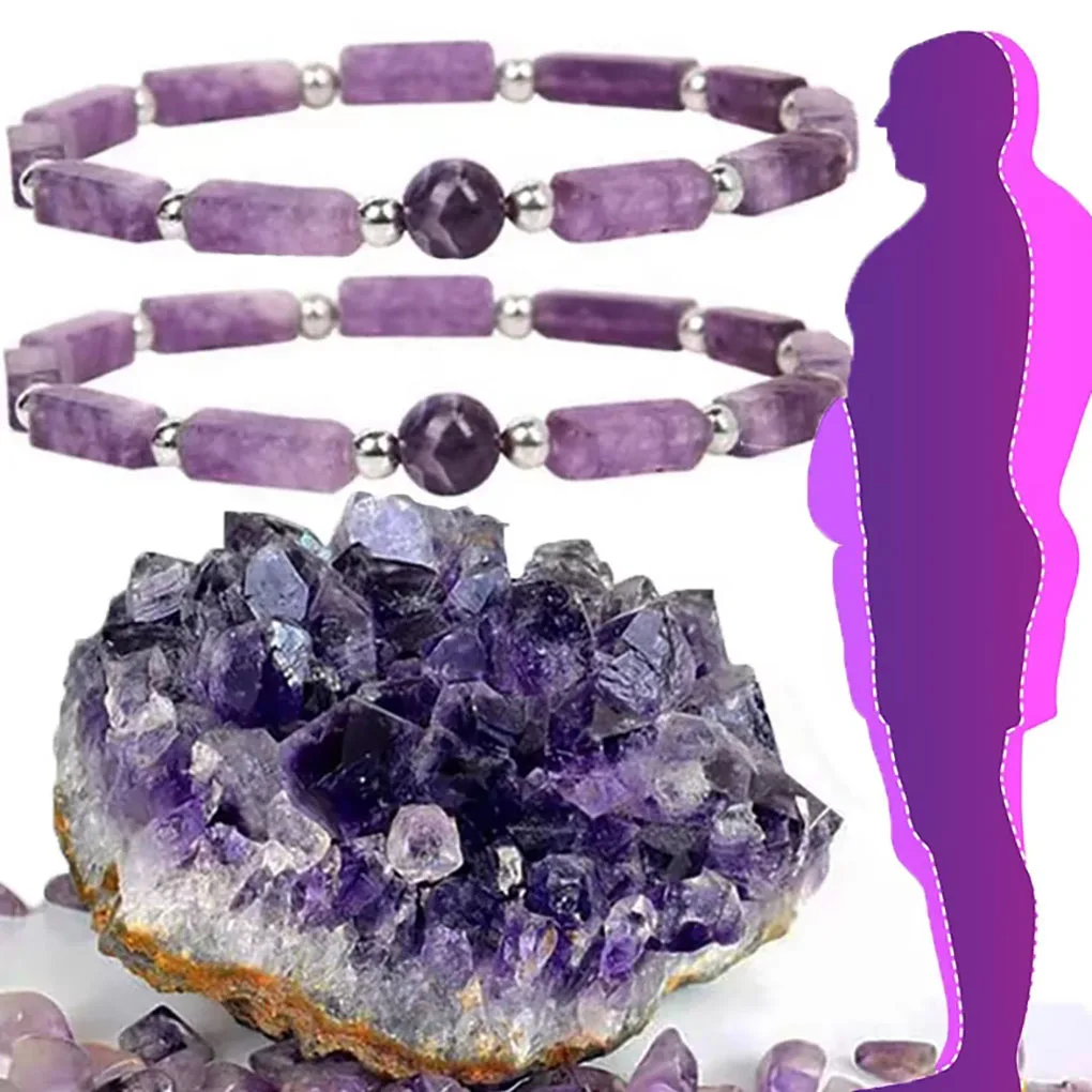 Natural Amethyst Body-purify Slimming Bracelet Stone Energy Yoga Bracelets for Women Weight Loss Bracelet Fatigue Relief Healing