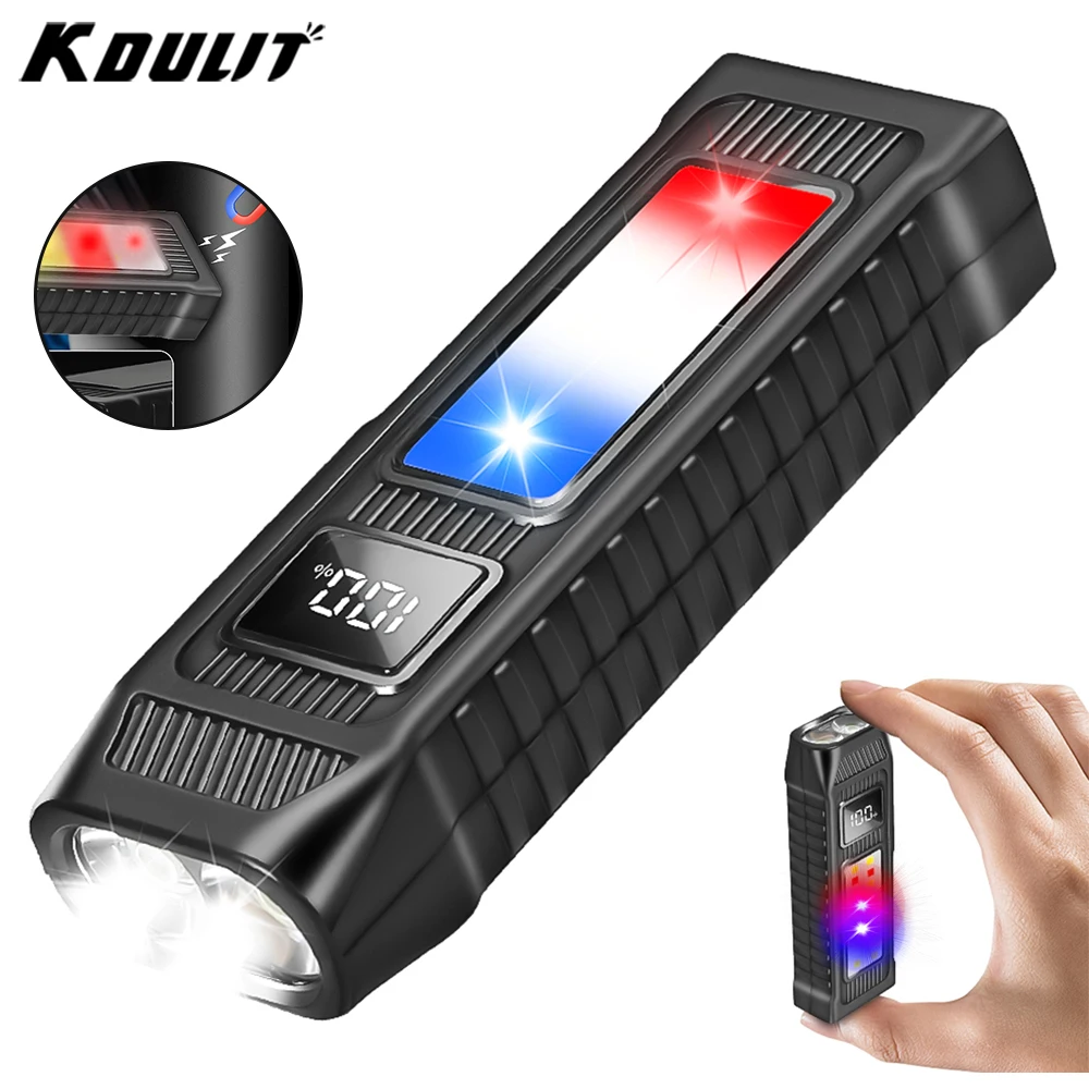 KDULIT Multifunctional Mini LED Flashlight Rechargeable Portable Torch Dual Light Source with Pen Clip Emergency Camping Lantern