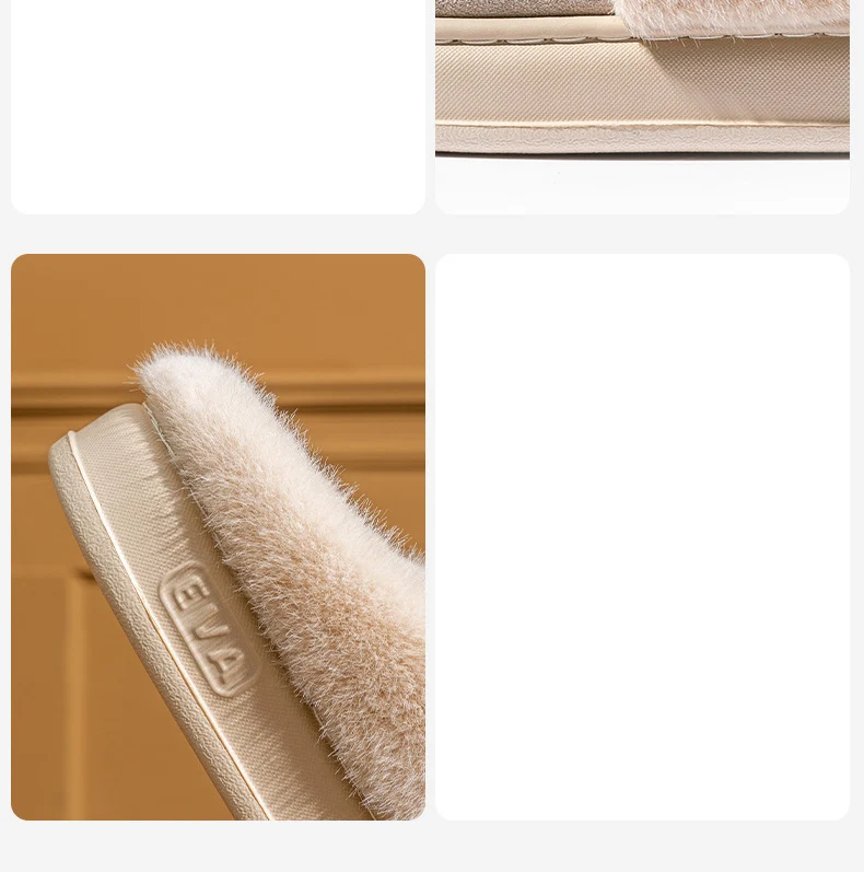 Shevalues Winter-Hausschuhe mit Plüschfutter für Damen, dicke Sohle, rutschfest, für den Innenbereich, bequeme Hausschuhe mit Fellbesatz. – Detail 29