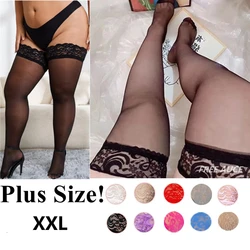 Oversized Woman Lace Stocking Thigh High Over Knee Socks for Women Lady Sexy Transparent Long Sock Plus Size Stockings FREEAUCE