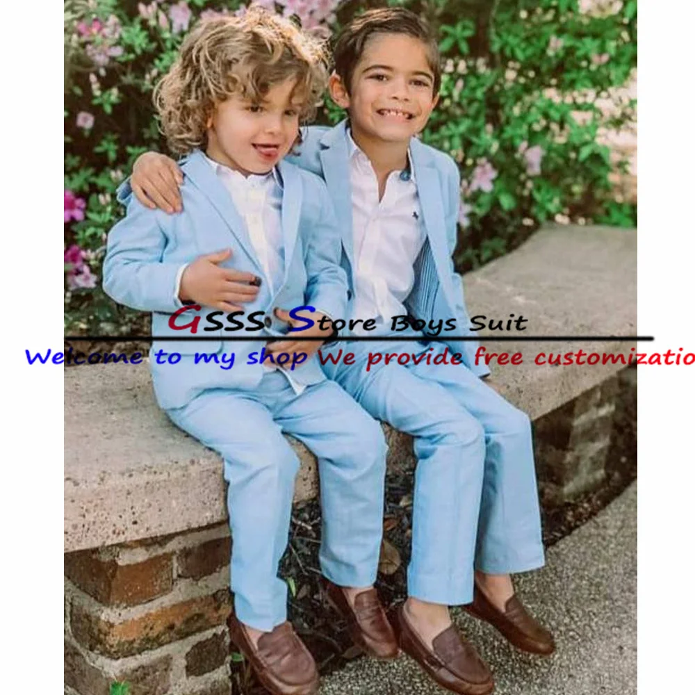 

Sky Blue Boys Casual Suit 2 Piece Summer Kids Blazer Pants Child Wedding Tuxedo Fashion Clothes костюм для мальчика