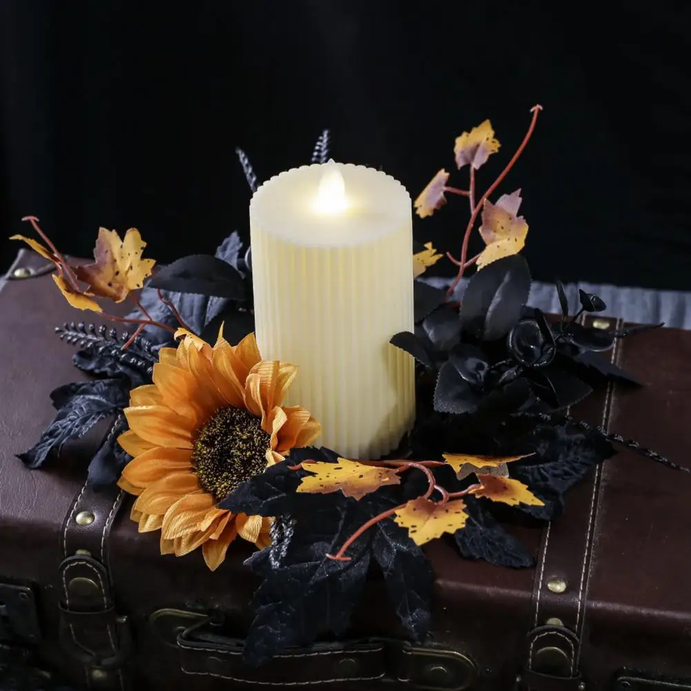 Wrinkle-resistant Candle Accessory 10 Inch Halloween Candle Ring Garland with Artificial Leaves Sunflower for Pillar for Wedding