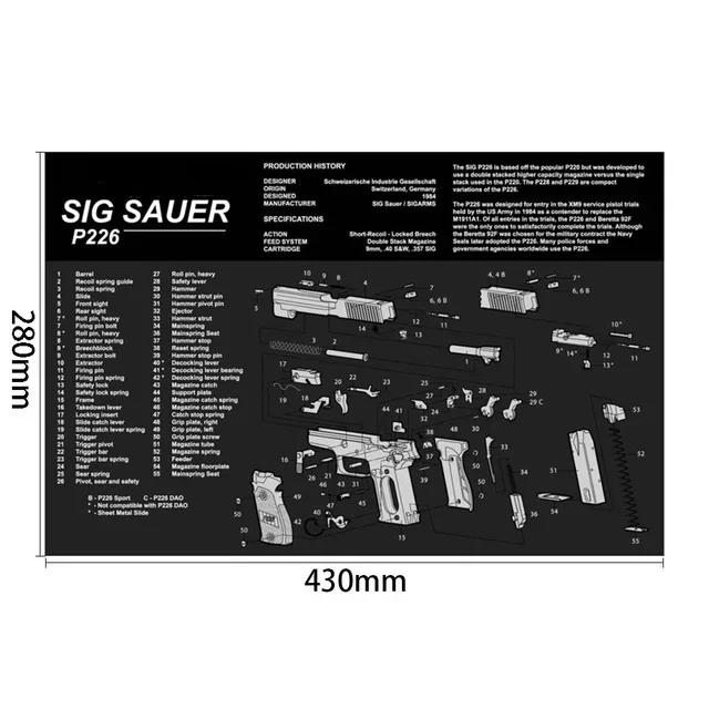 Gun Cleaning Rubber Mat Mouse Pad For Pistol Sig Sauer P220 P226 P229 P320 P365 1911 Glock 43 M92 HK USP Browning