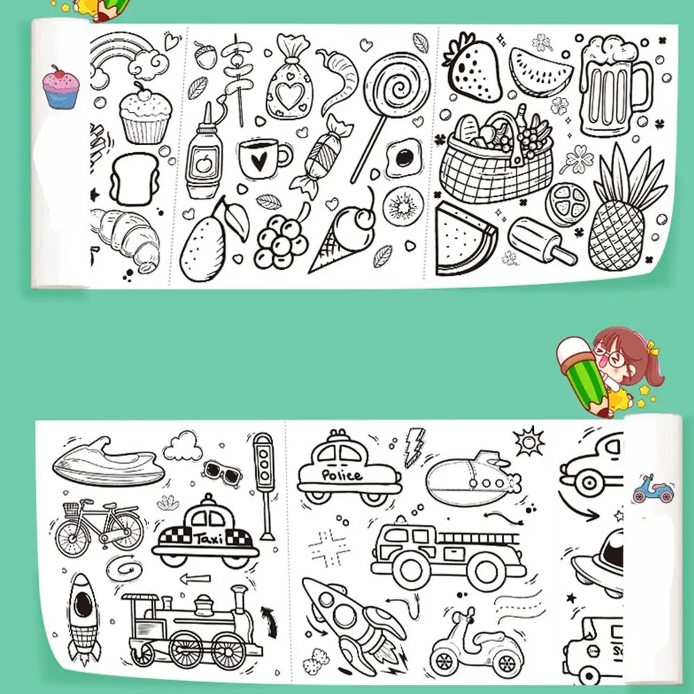 크리스마스 선물 경량 자체 계약 드로잉 롤 낙서 스크롤 동물 테마 그림 종이 어린이 색칠 공부 종이