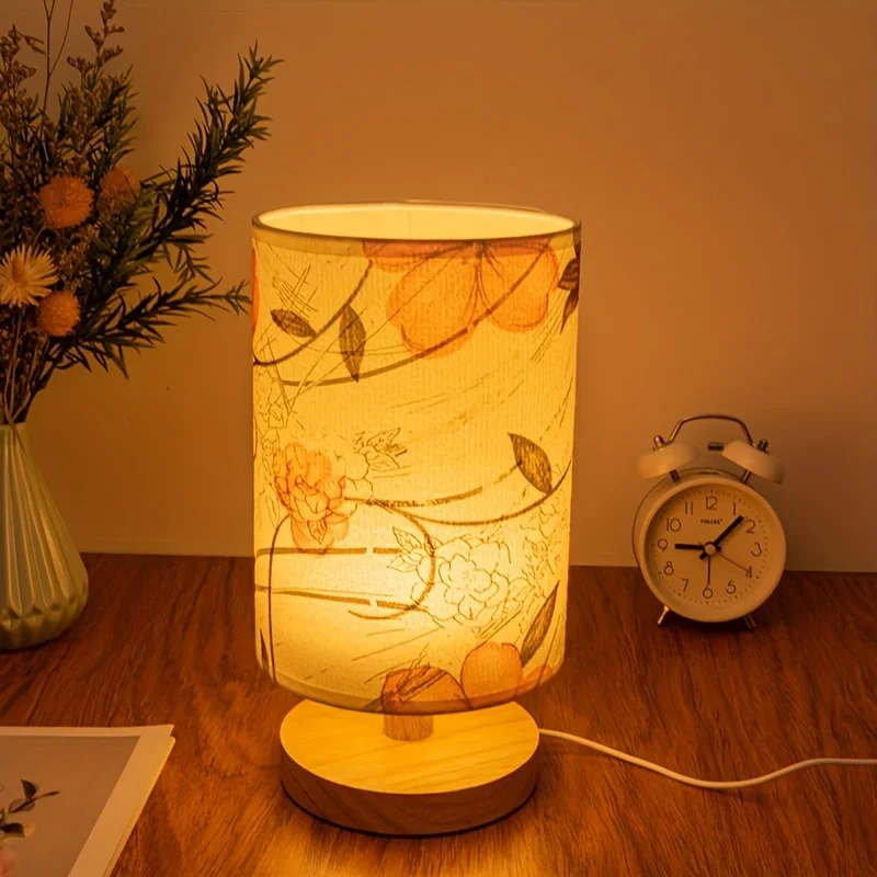 مصباح مكتب من القماش المطبوع باللون البرتقالي، يعمل بمنفذ USB، مناسب لغرف النوم وغرف المعيشة وما إلى ذلك، للإضاءة الزخرفية.