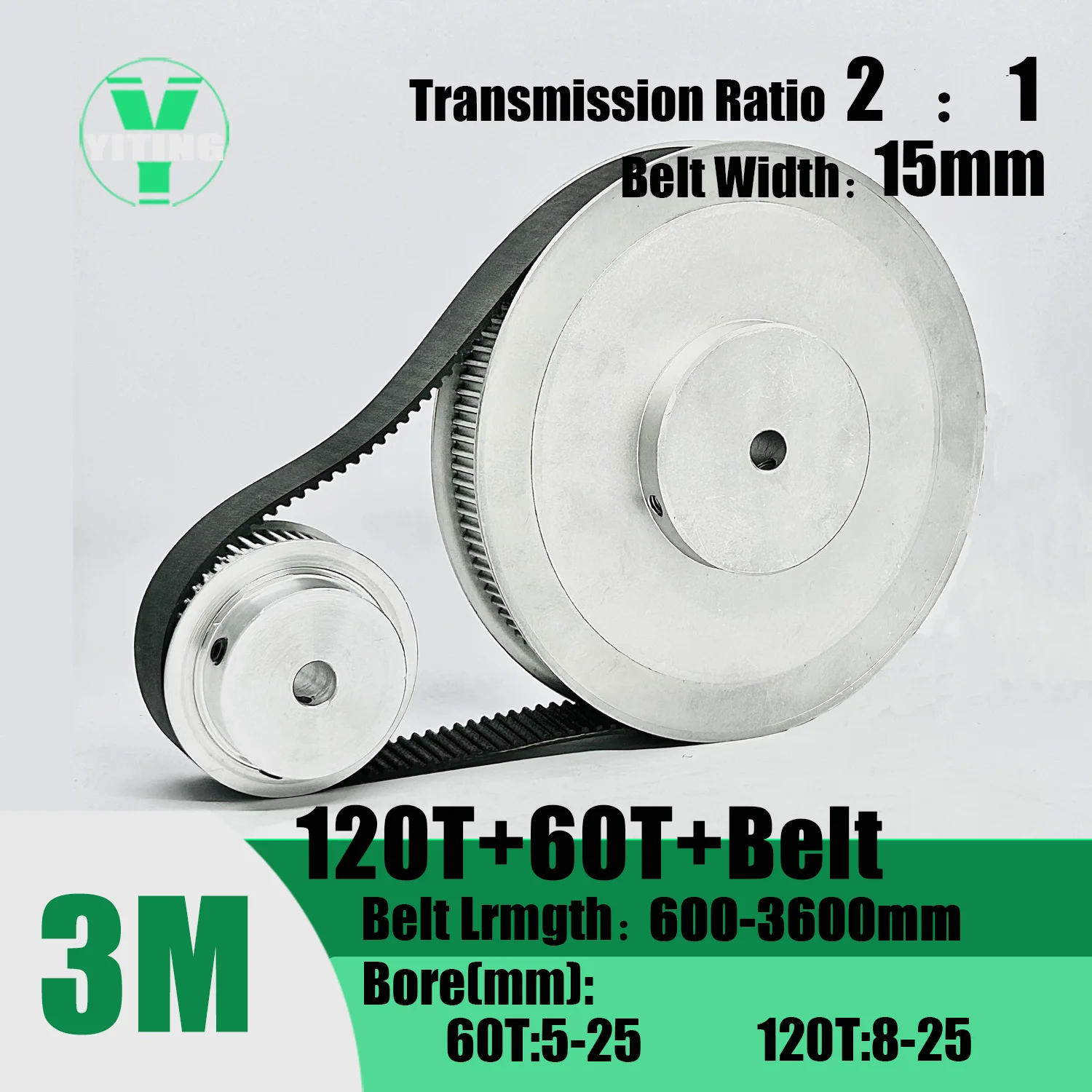 

HTD3M 60T 120Teeth 120T 60T Timing Pulley Belt Set Belt Width 15mm Bore 5~25mm 2:1 Deceleration 3M Pulley Kit Synchronous Wheel