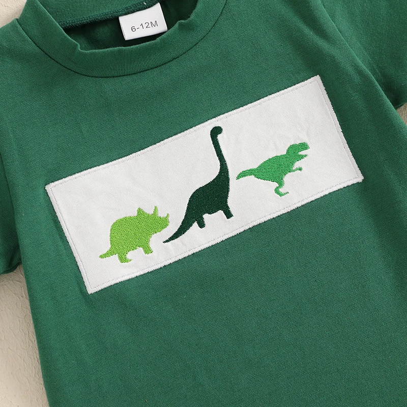 Schattige outfit voor babyjongens met T-shirt met haaiendrakenkikkerprint en bijpassende gestreepte shorts met elastische tailleband - 2-delige zomerset