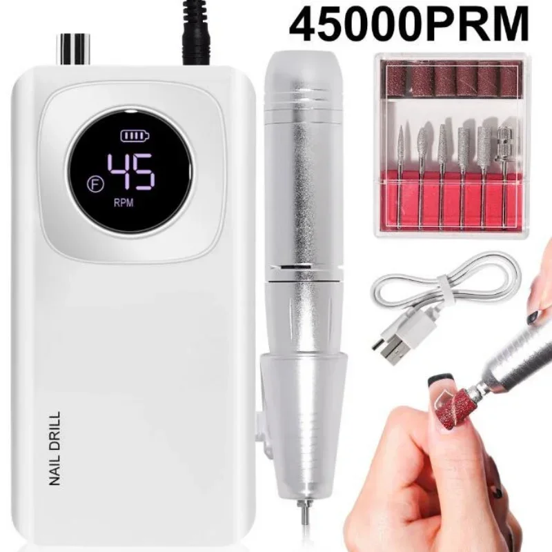 Profissional recarregável elétrica Nail Drill Machine, Portable Cordless Nail File, Acrílico Gel Nails Remover, Original 45000RPM