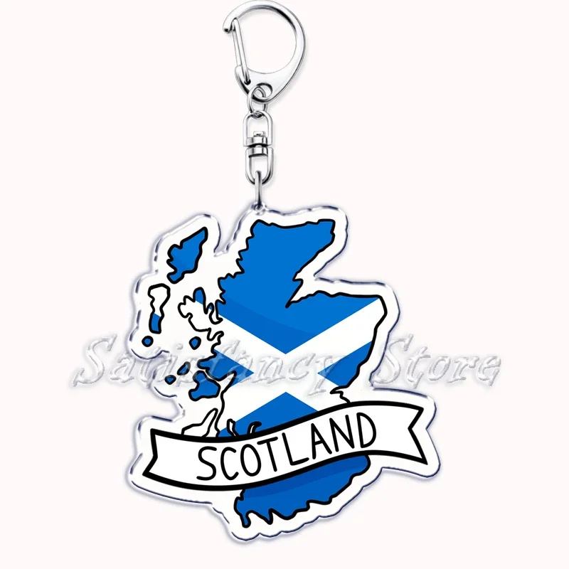 France Scotland Country Maps ที่มีชื่อพวงกุญแจอะคริลิคสำหรับกระเป๋าอุปกรณ์เสริมจี้พวงกุญแจแหวนสร้อยข้อมือทองเครื่องประดับ