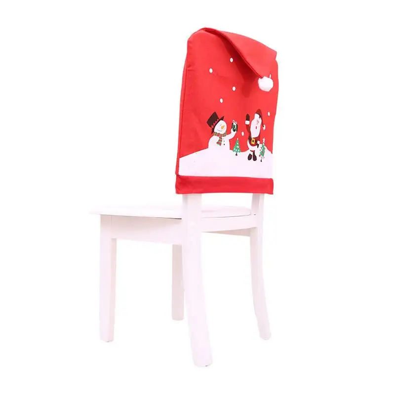 1pc Christmas Chair Cover Snowman Santa Claus Red Non-woven Seat Cover For Christmas 2025 New Year Dinner Party Home Decor