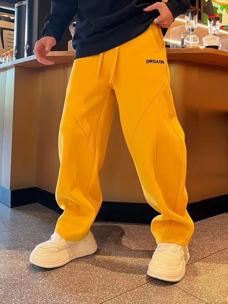 

Autumn Winter New Style Men's Casual Loose Fleece-Lined Embroidered Design Trendy Sweatpants Comfortable Straight Leg Pants