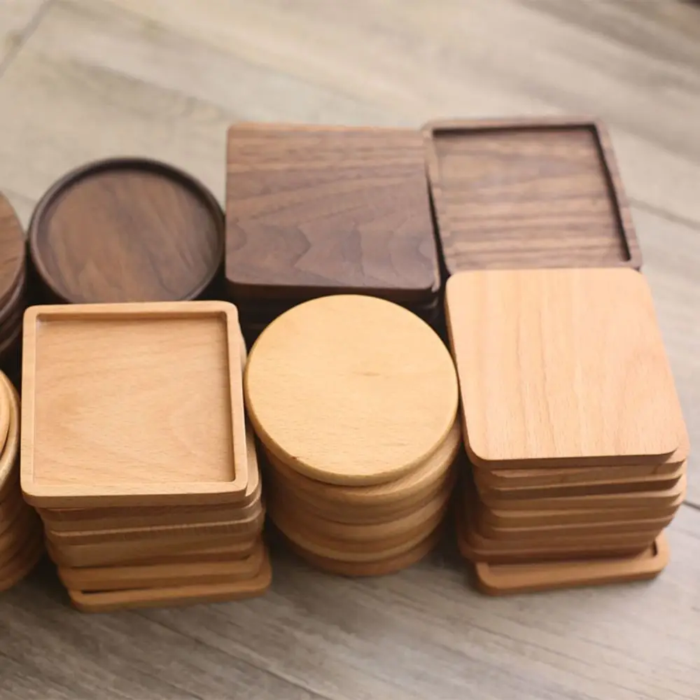 New Wood Coasters Square Round 8.8cm Placemats Durable Heat Resistant Decor Mats