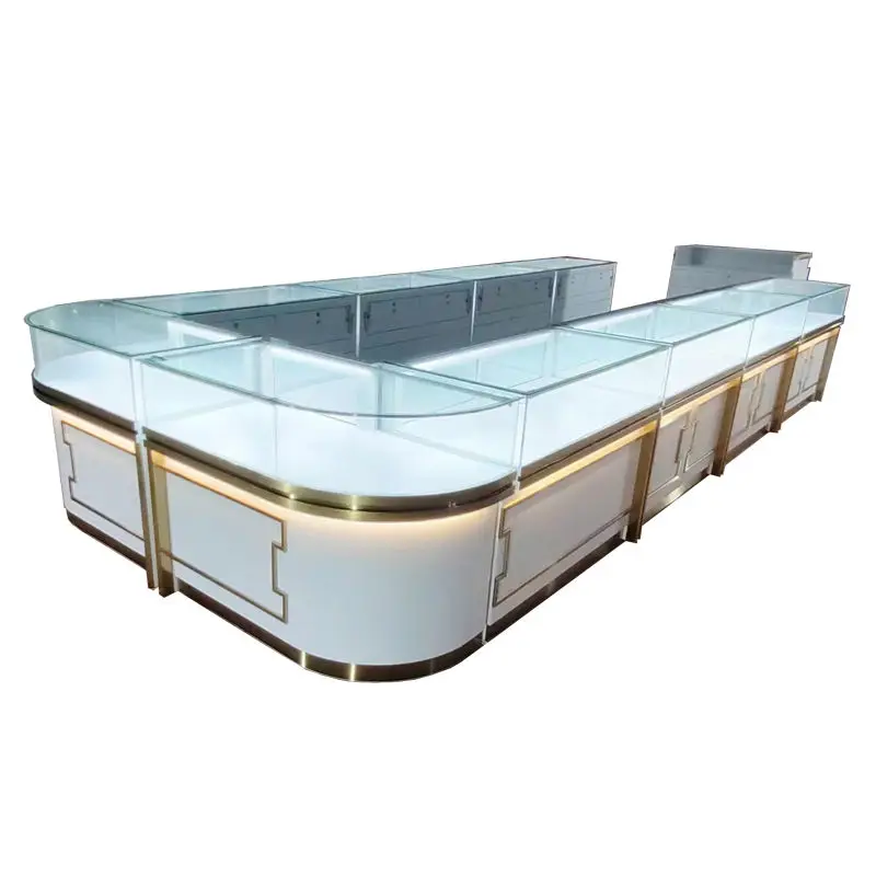 custom.Whole Assembly Ship Mall Kiosk Jewellery Shop Half Glass Display Counter Retail Jewelry Wall Display Showcase