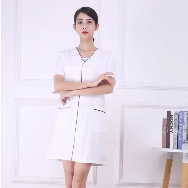 Kakki short beauty uniform dress spa uniform scrub uniform white plus size Salon grooming clothes Lab coat logo Beautician tops