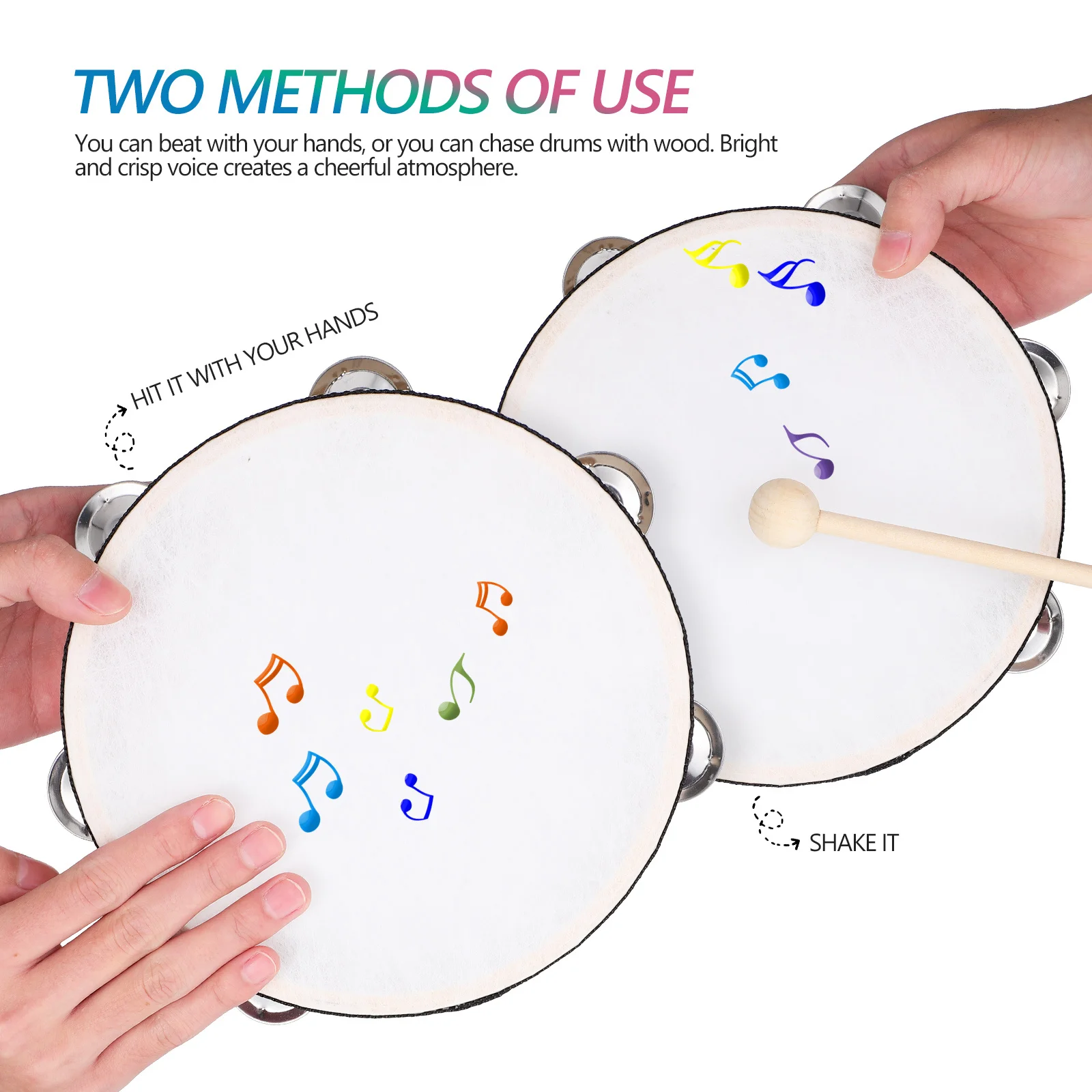 

1pcs Tambourine Handbell Set Half Tambourines For Kids Musical Percussion Instruments Shaker Drum Sticks