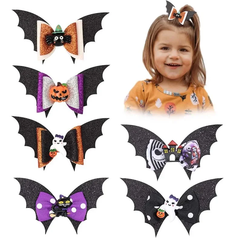 

ncmama 5'' New Halloween Bat Hair Clips For Kids Girls Cartoon Witch Hat Ghost Hairpin Barrettes Headdress Baby Hair Accessories