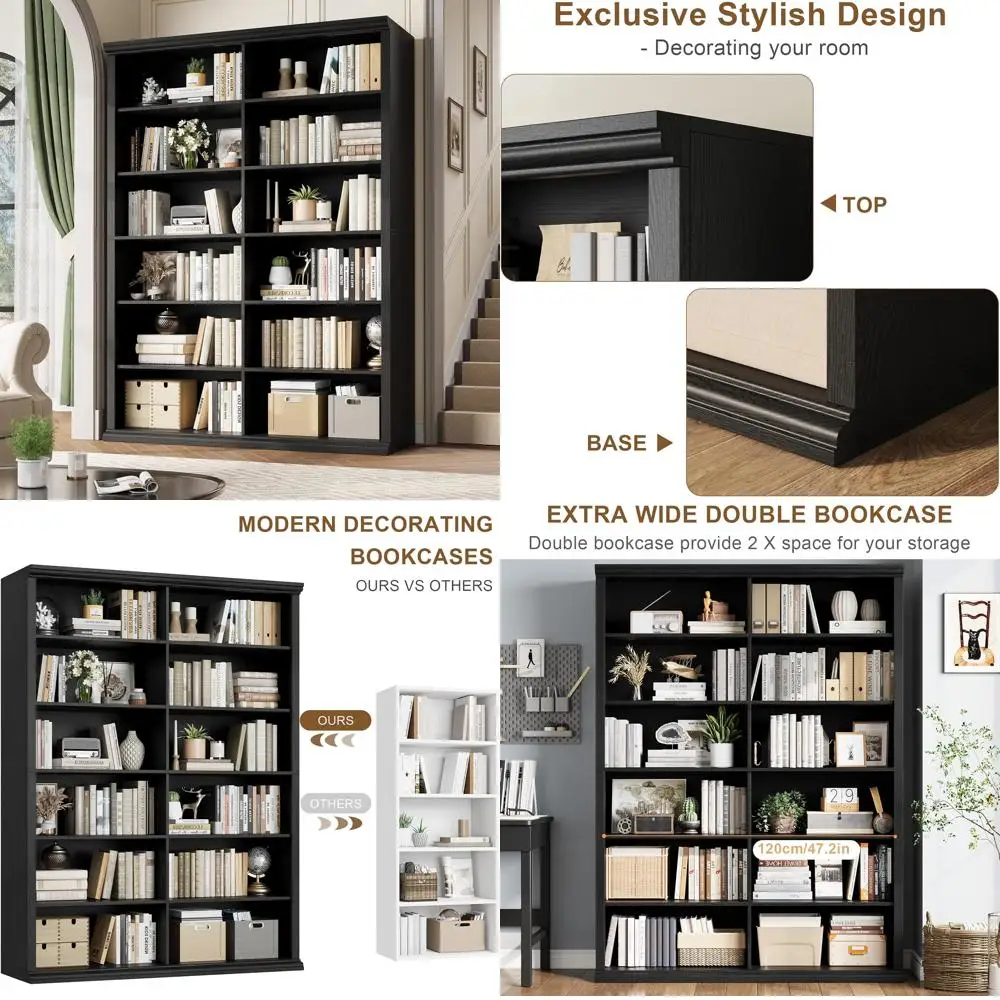 Extra Large Wooden Bookcase with Double Storage, Elegant Design for Living Room and Office
