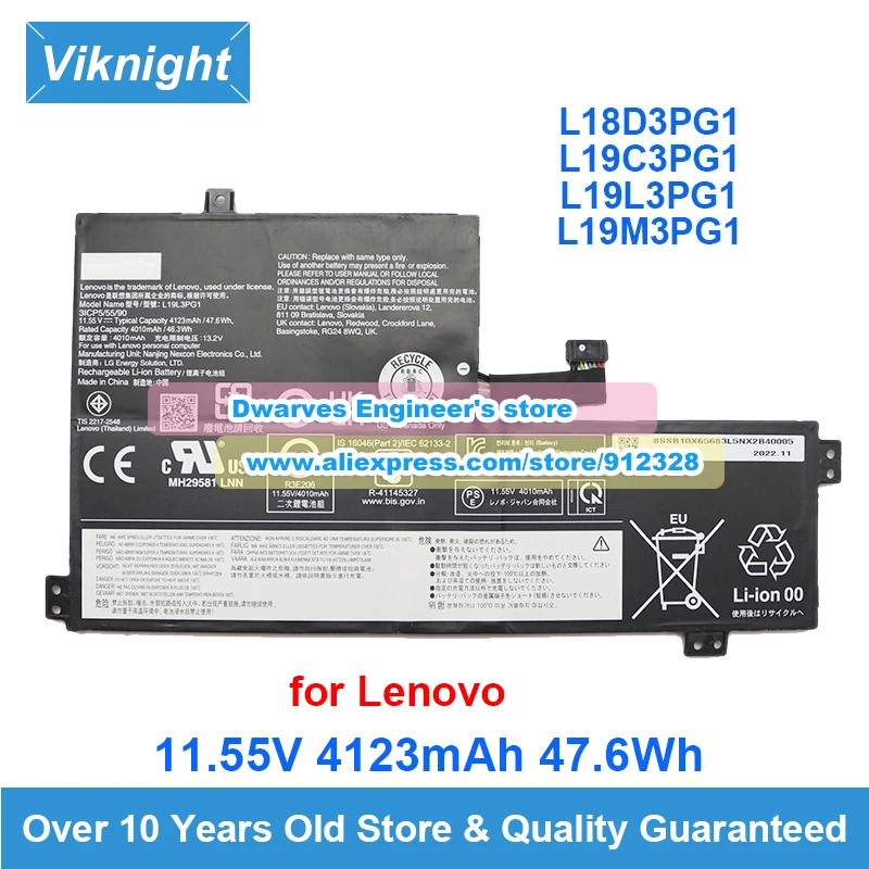 

Genuine L18D3PG1 Laptop Battery L19C3PG1 L19L3PG1 L19M3PG1 11.55V 4123mAh 47.6Wh For Lenovo SB10X65685 5B10X65680 SB10X65683