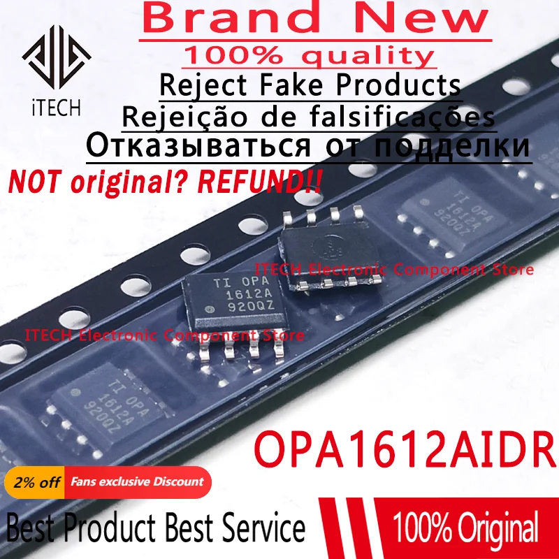2pcs/lot Original OPA1612AIDR OPA1612A OPA1612 SOP8 Fever Audio Dual Operational Amplifier SMD IC 100% New and Genuine