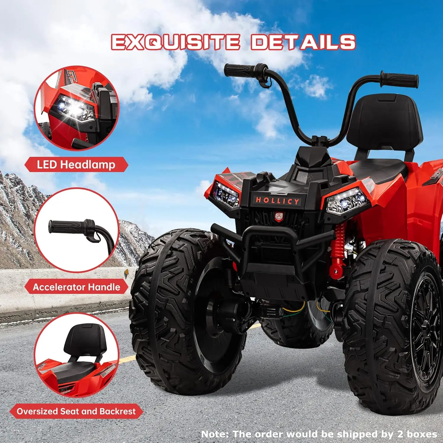 Kids ATV, GAOMON 24V Ride on Car 4WD Quad Electric Vehicle, 4x80W Powerful Engine, with 7AHx2 Large Battery, Accelerator Handle,