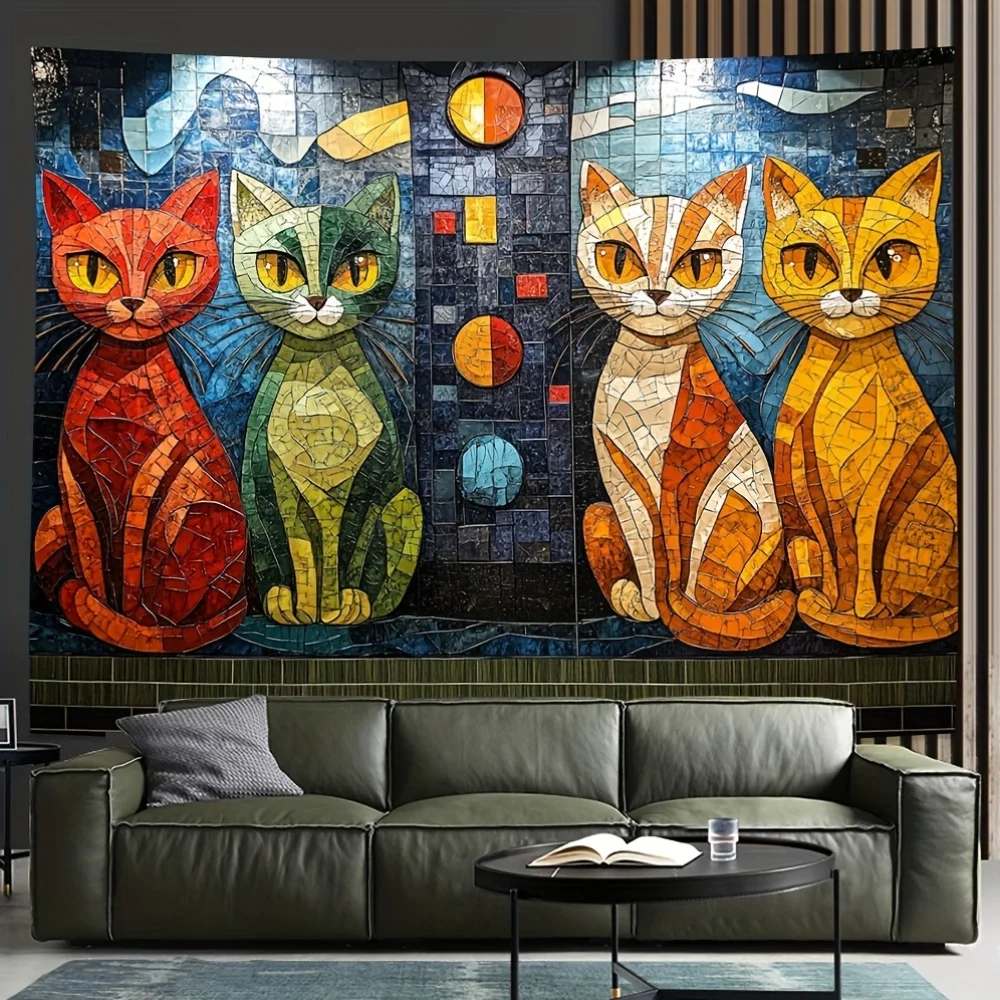 cat on the tower of the castle Digital printing polyester wall hanging tapestry decorative Living room bedrooms background gift