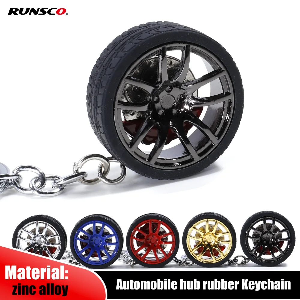 Car Wheel Hub Rubber Keychain Nos/Turbo Keychain Key Ring Metal with Aluminum Brake Discs Keyfob