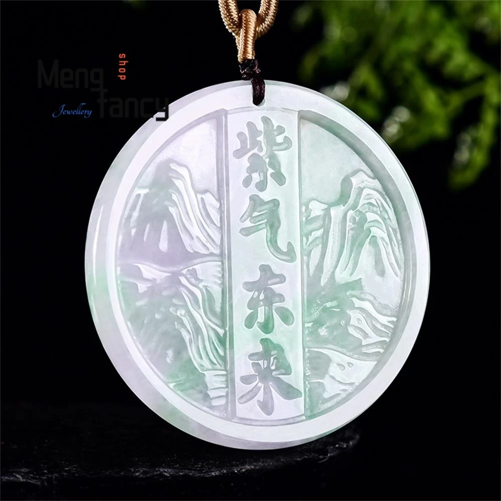 Authentic Natural Burmese A-grade Jadeite Spring Colors Purple Qi Comes From The East Ice Seeds Jade Pendant High-grade Jewelry