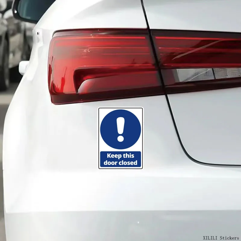 Keep This Door Closed Sticker 1PC Blue White Circle Vinyl Decal Warning Sign Car Truck SUV Waterproof Decor