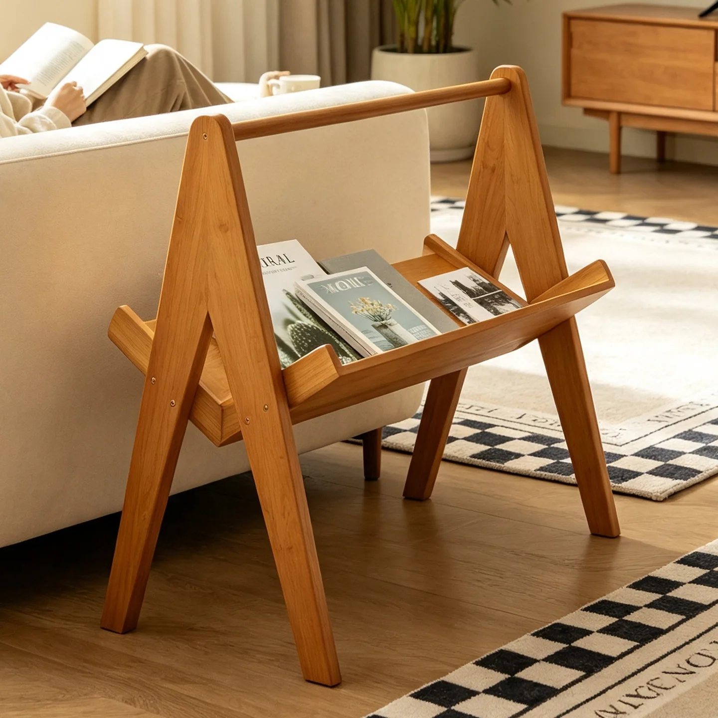 Mid ancient style A-line storage rack, magazine rack, book storage rack, living room storage rack, light luxury display rack